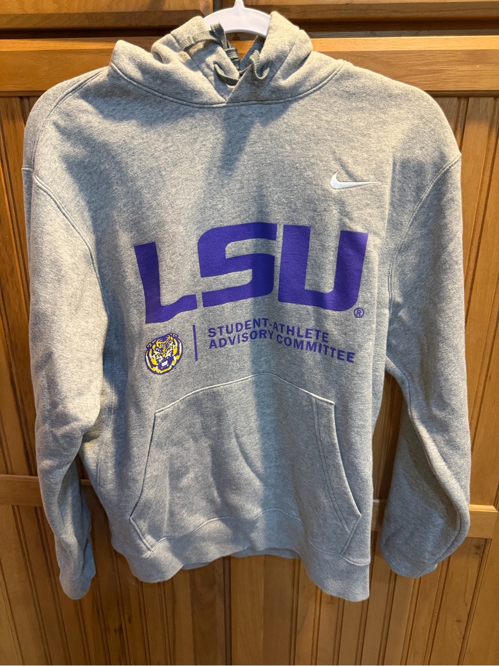 Nike Gray Hoodie with Purple LSU Graphic